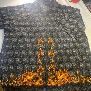Y2K R2 Flaming Skulls Short sleeve Button Up Ricky Shirt Trailer Park Boys